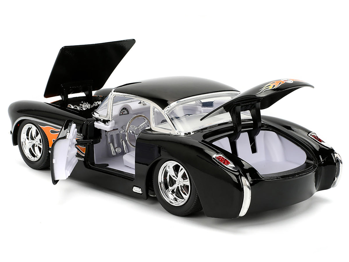 1957 Chevrolet Corvette Black with Flame Graphics and White Interior "Bigtime Muscle" Series 1/24 Diecast Model Car