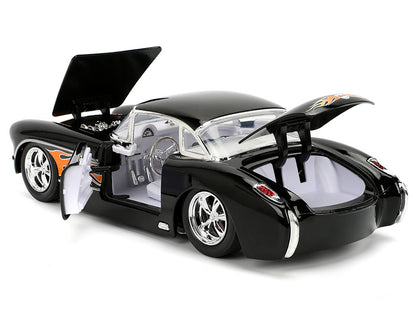 1957 Chevrolet Corvette Black with Flame Graphics and White Interior "Bigtime Muscle" Series 1/24 Diecast Model Car