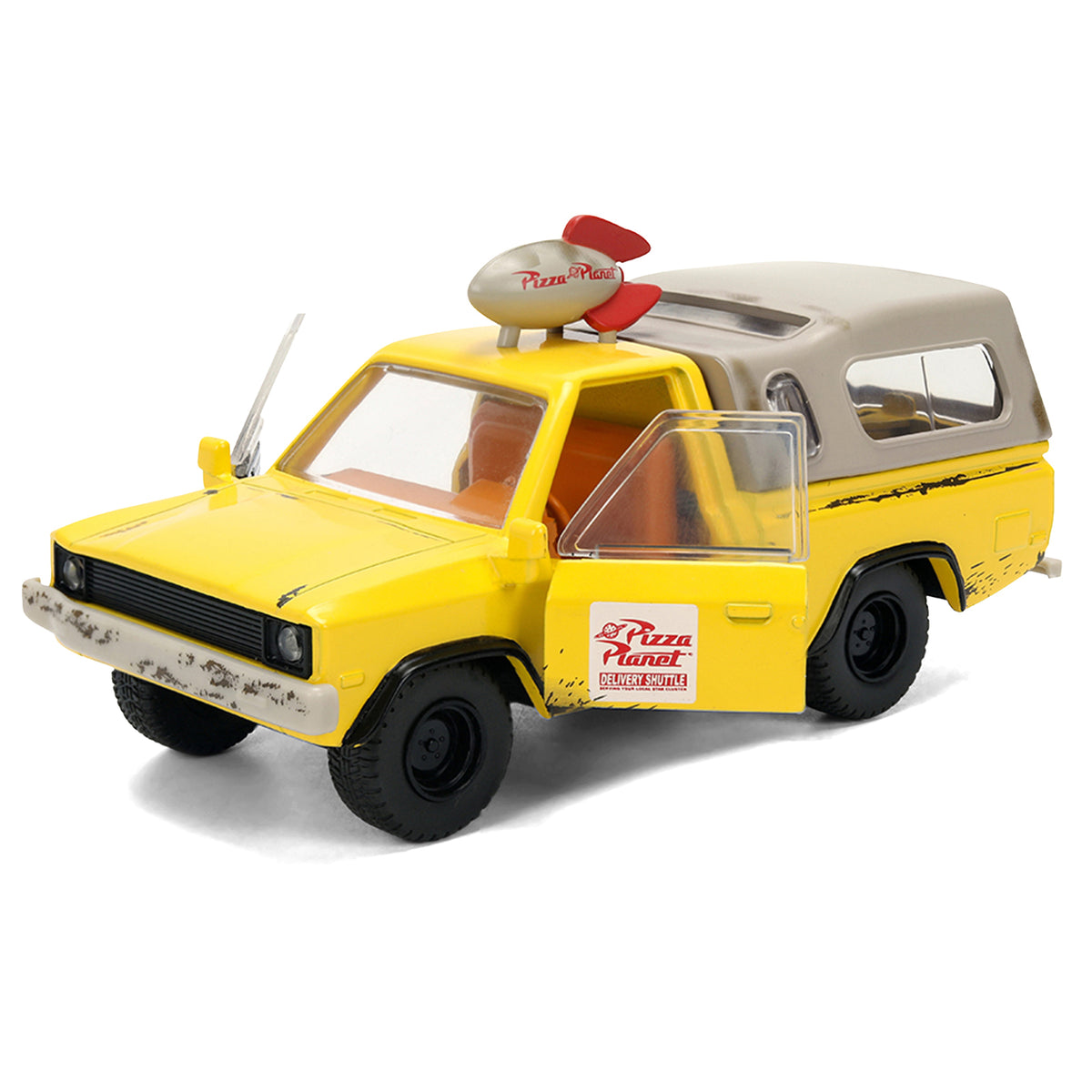 Pizza Planet Truck Yellow (Weathered) with Beige Camper "Toy Story" (1995) Movie "Hollywood Rides" Series 1/32 Diecast Model Car
