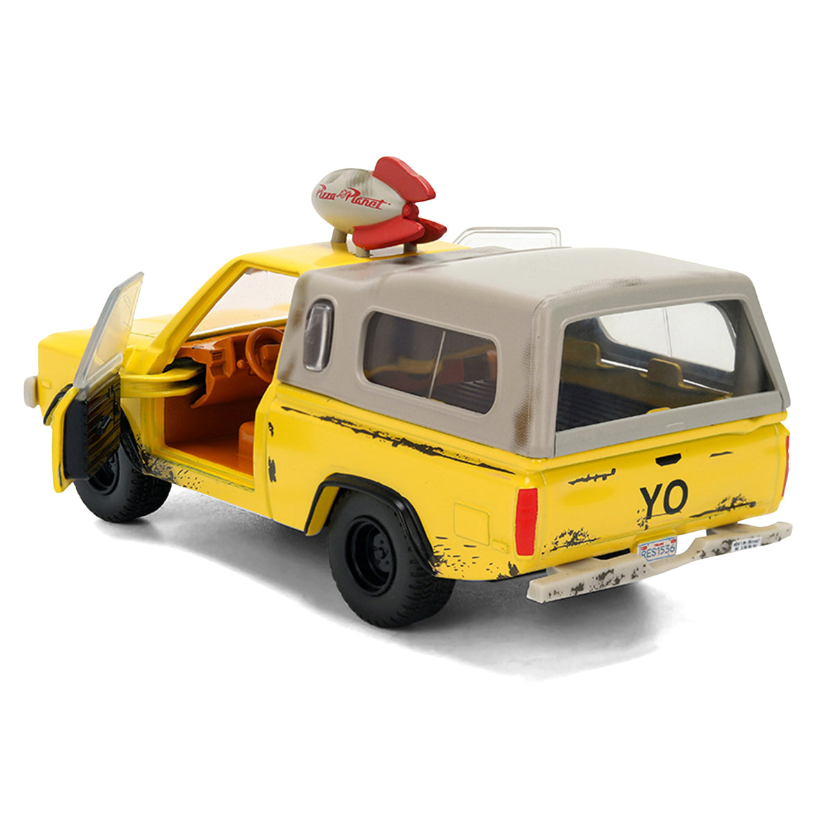Pizza Planet Truck Yellow (Weathered) with Beige Camper "Toy Story" (1995) Movie "Hollywood Rides" Series 1/32 Diecast Model Car