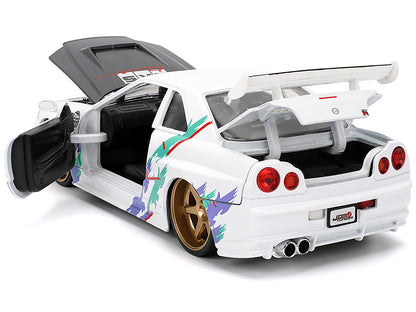 2002 Nissan Skyline GT-R (R34) RHD (Right Hand Drive) "HKS Power" White with Carbon Hood and Graphics "JDM Tuners" Series 1/24 Diecast Model Car