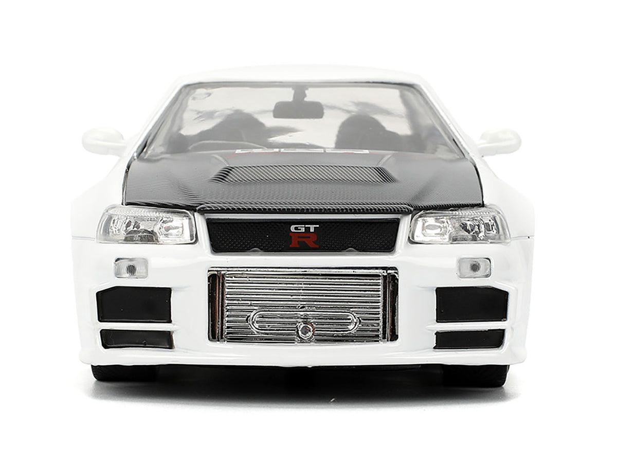 2002 Nissan Skyline GT-R (R34) RHD (Right Hand Drive) "HKS Power" White with Carbon Hood and Graphics "JDM Tuners" Series 1/24 Diecast Model Car