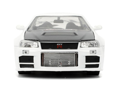 2002 Nissan Skyline GT-R (R34) RHD (Right Hand Drive) "HKS Power" White with Carbon Hood and Graphics "JDM Tuners" Series 1/24 Diecast Model Car