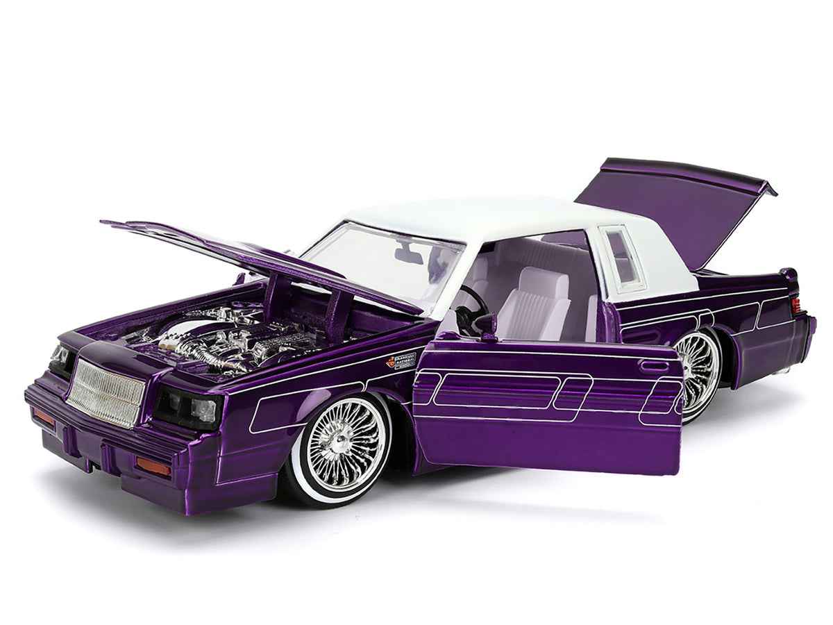 1987 Buick Grand National Candy Purple with Graphics and White Top and Interior "Bigtime Muscle" Series 1/24 Diecast Model Car