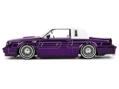 1987 Buick Grand National Candy Purple with Graphics and White Top and Interior "Bigtime Muscle" Series 1/24 Diecast Model Car