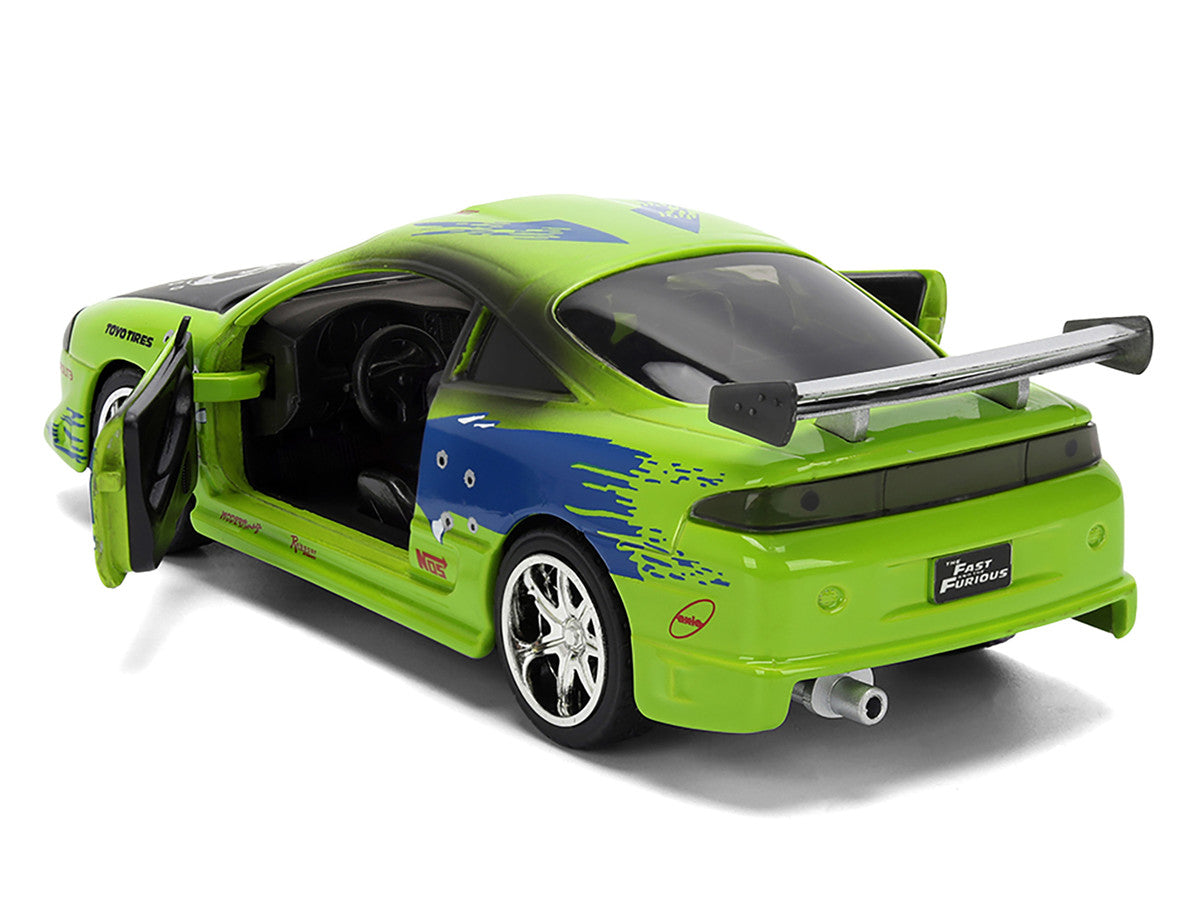 Brian's Mitsubishi Eclipse Green with Graphics (Damaged Version) "25 Years of Fast & Furious" "The Fast and the Furious" (2001) Movie 1/32 Diecast Model Car