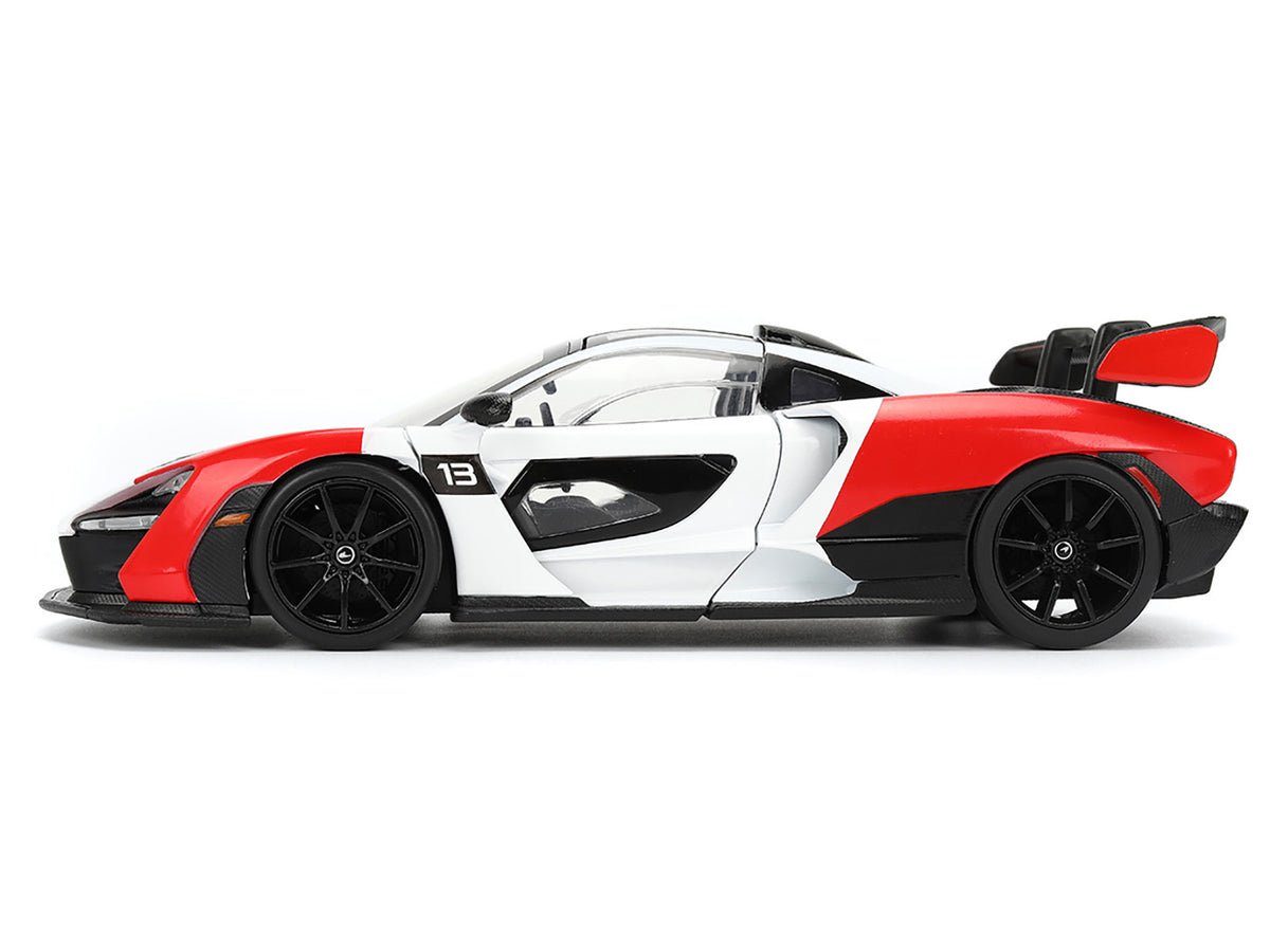 McLaren Senna Red and White with Carbon Hood and Top "HyperSpec" Series 1/24 Diecast Model Car