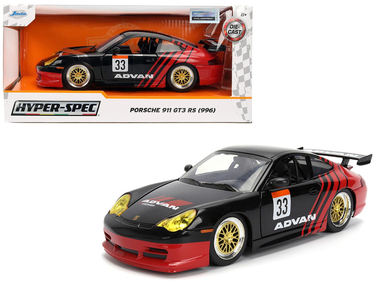 Porsche 911 GT3 RS (996) #33 "ADVAN" Black and Red "Hyper-Spec" Series 1/24 Diecast Model Car