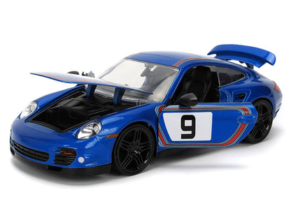 Porsche 911 Turbo (997) #9 Blue Metallic with Stripes "Hyper-Spec" Series 1/24 Diecast Model Car