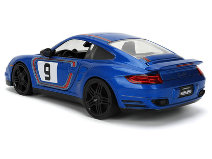 Porsche 911 Turbo (997) #9 Blue Metallic with Stripes "Hyper-Spec" Series 1/24 Diecast Model Car