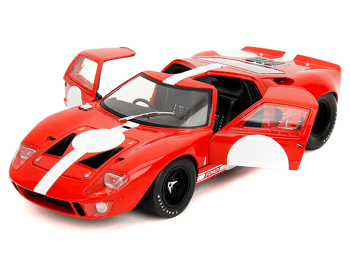 Ford GT40 MK1 Red with White Stripes and Graphics "Pink Slips" Series 1/18 Diecast Model Car