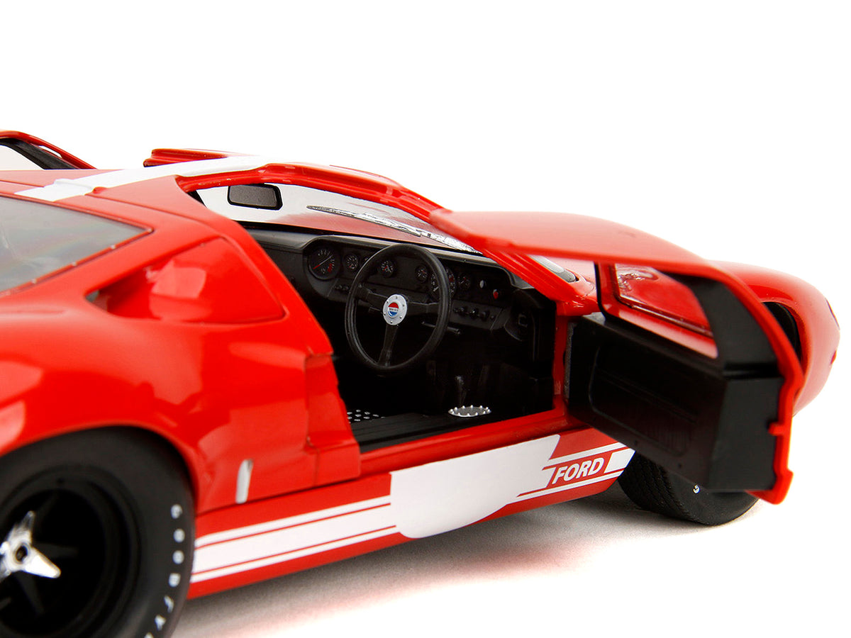 Ford GT40 MK1 Red with White Stripes and Graphics "Pink Slips" Series 1/18 Diecast Model Car