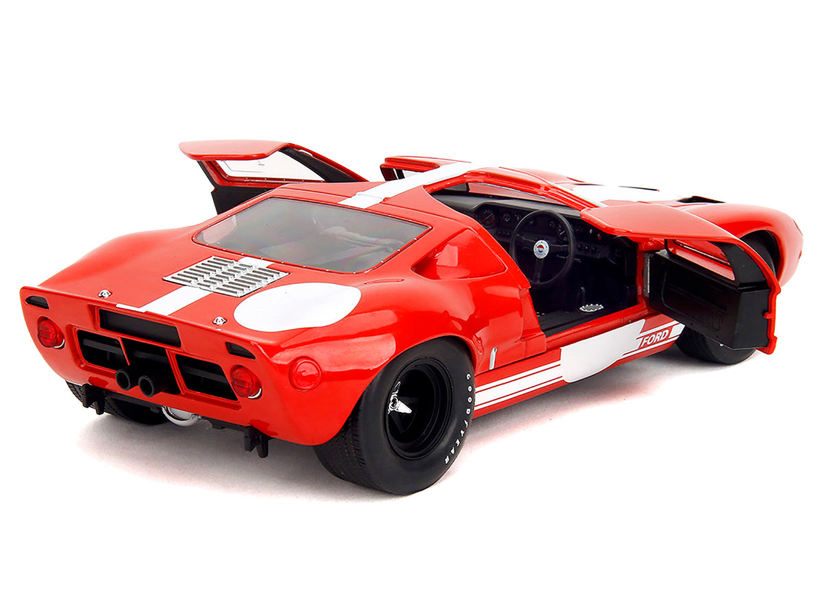 Ford GT40 MK1 Red with White Stripes and Graphics "Pink Slips" Series 1/18 Diecast Model Car