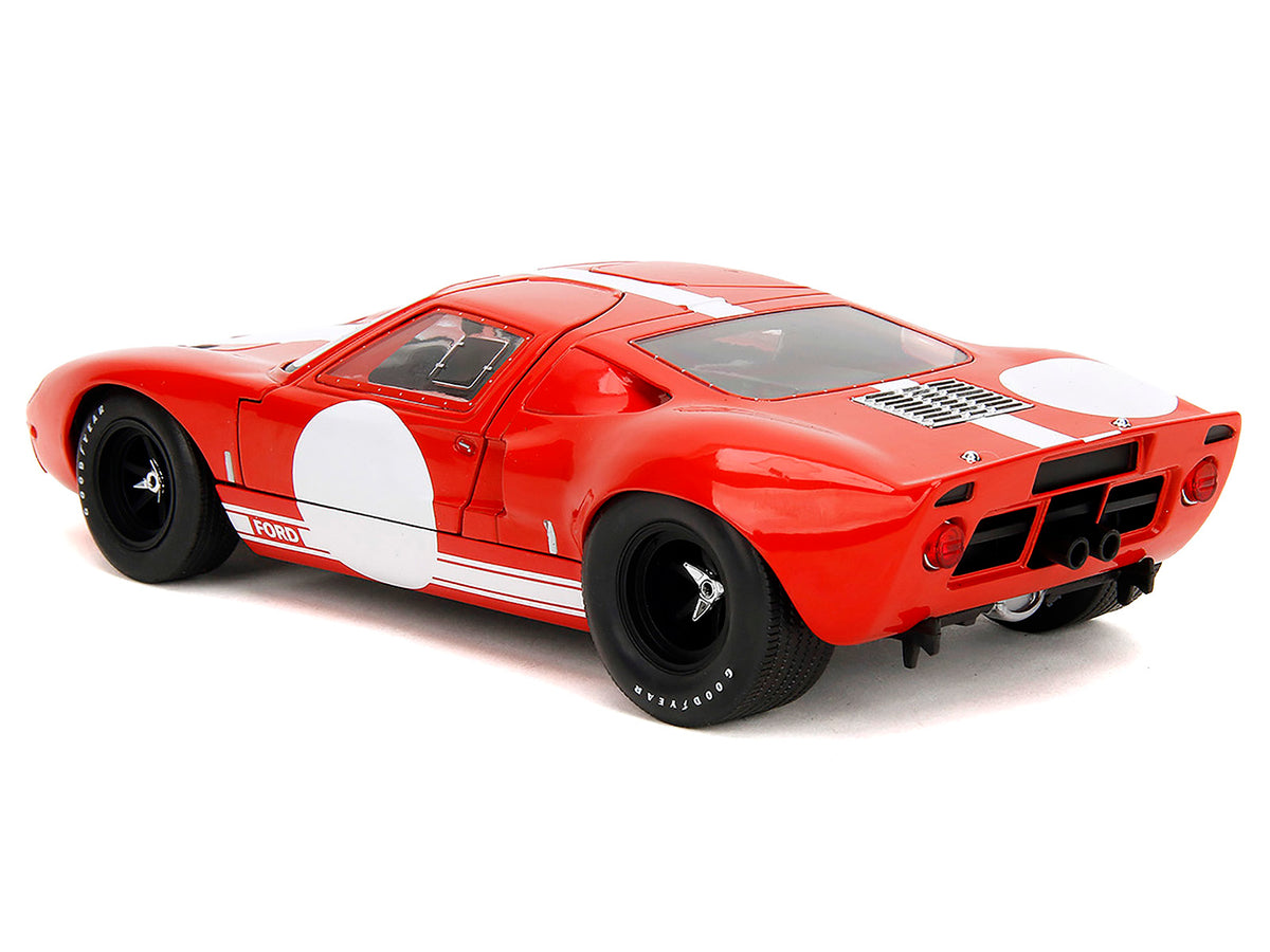 Ford GT40 MK1 Red with White Stripes and Graphics "Pink Slips" Series 1/18 Diecast Model Car