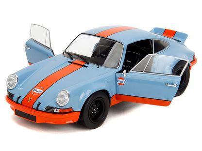 Porsche 911 RSR "Gulf Oil" Light Blue with Orange Stripes "Pink Slips" Series 1/18 Diecast Model Car