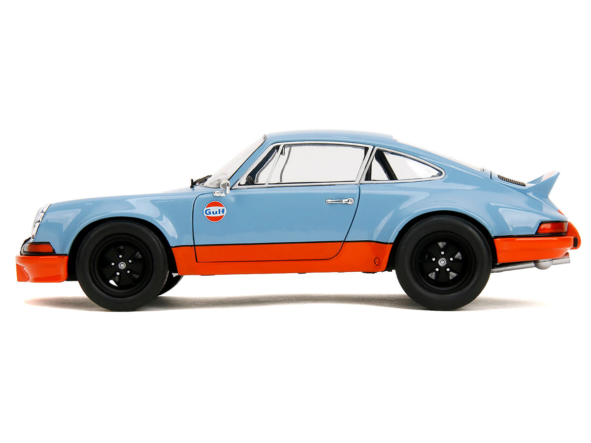 Porsche 911 RSR "Gulf Oil" Light Blue with Orange Stripes "Pink Slips" Series 1/18 Diecast Model Car