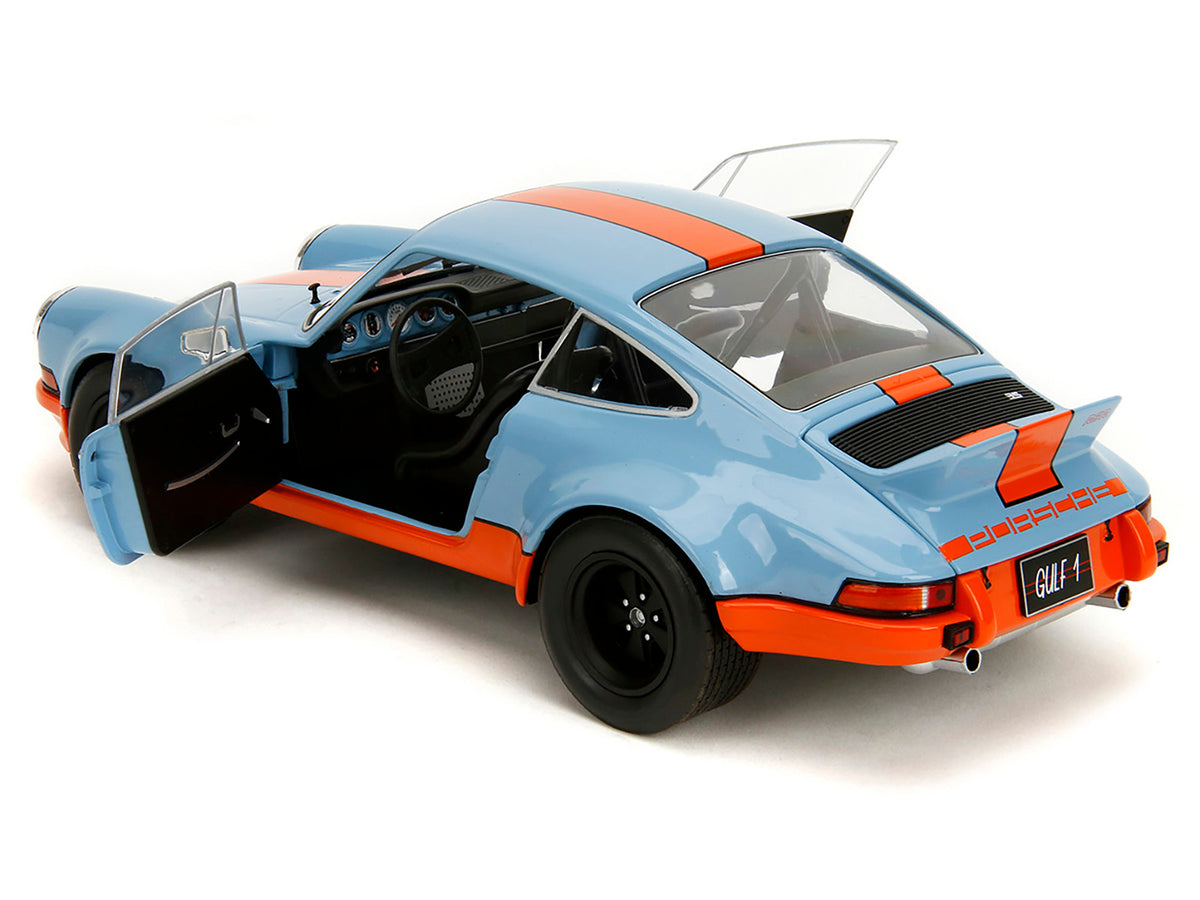 Porsche 911 RSR "Gulf Oil" Light Blue with Orange Stripes "Pink Slips" Series 1/18 Diecast Model Car