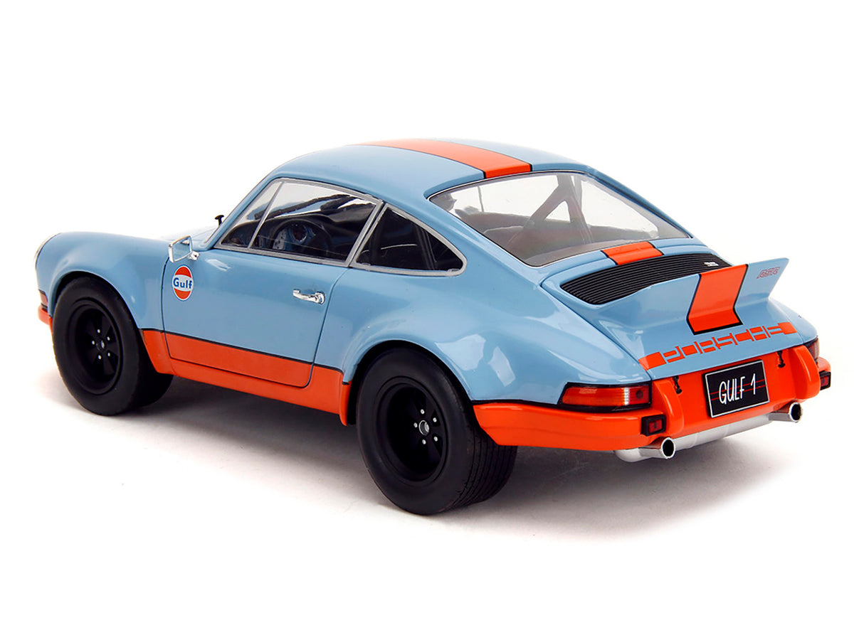Porsche 911 RSR "Gulf Oil" Light Blue with Orange Stripes "Pink Slips" Series 1/18 Diecast Model Car