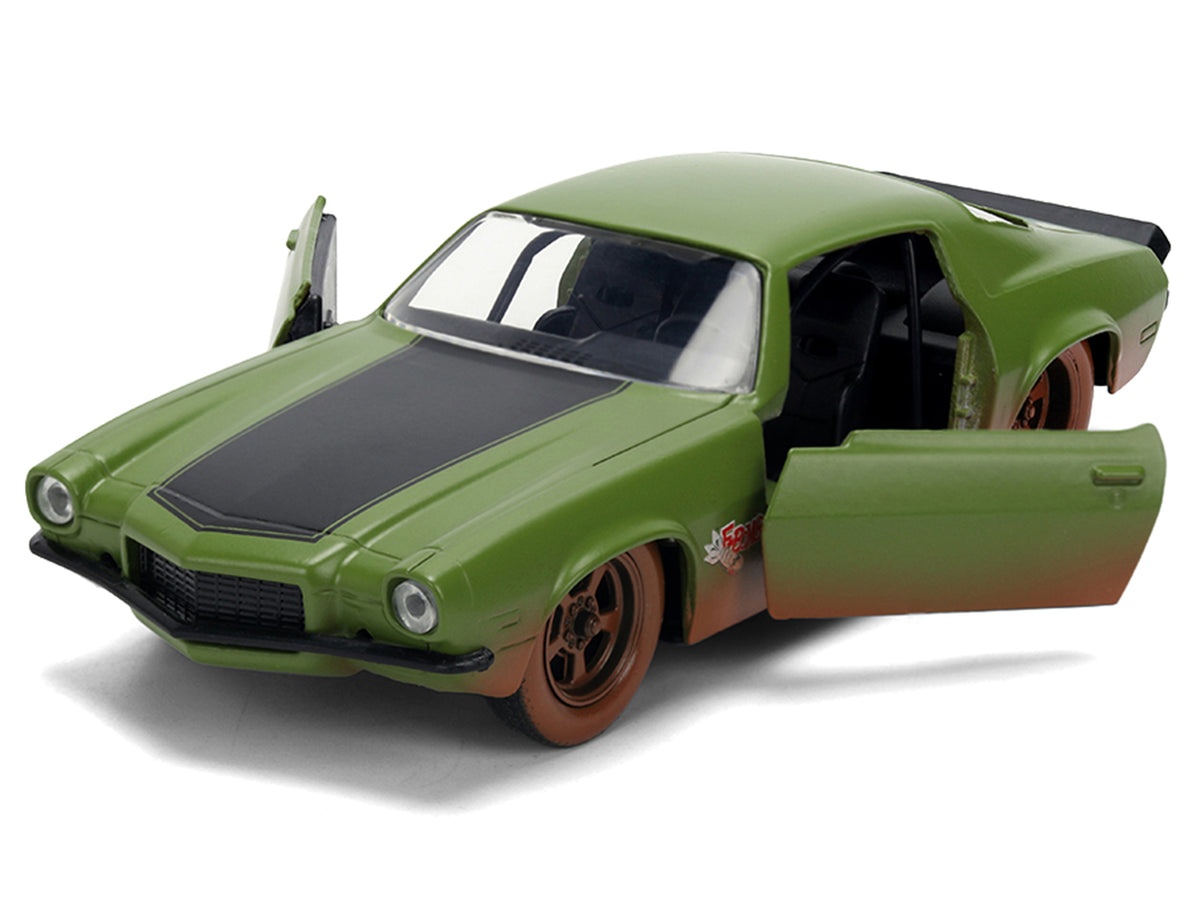 Dom's 1973 Chevrolet Camaro "F-Bomb" Matt Green (Dirty Version) with Black Hood Stripe "Fast & Furious" (2009) Movie "Fast & Furious 25 Years" Series 1/32 Diecast Model Car
