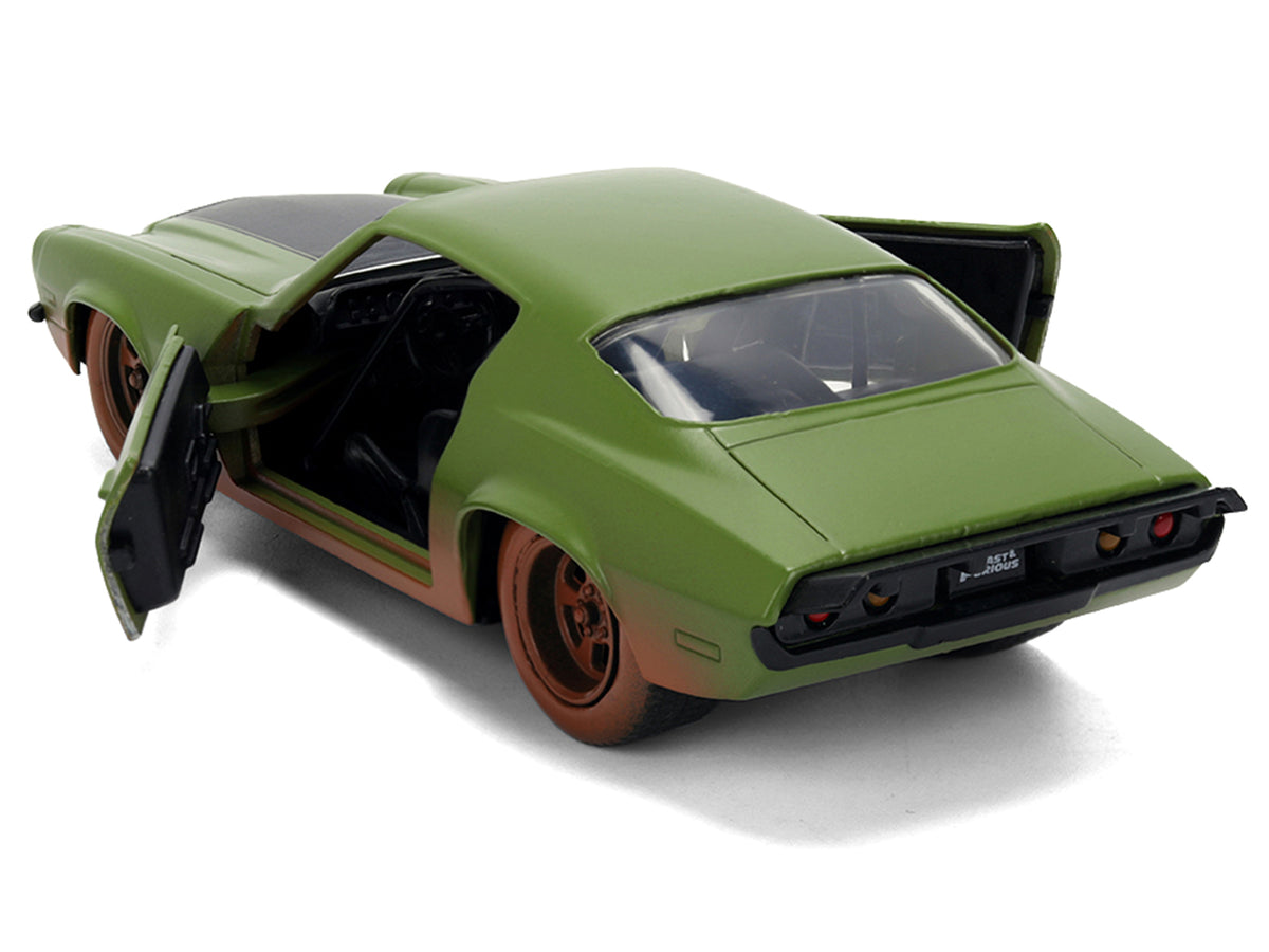 Dom's 1973 Chevrolet Camaro "F-Bomb" Matt Green (Dirty Version) with Black Hood Stripe "Fast & Furious" (2009) Movie "Fast & Furious 25 Years" Series 1/32 Diecast Model Car