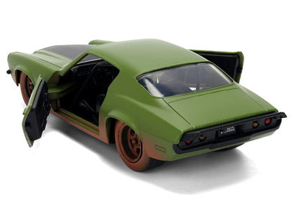 Dom's 1973 Chevrolet Camaro "F-Bomb" Matt Green (Dirty Version) with Black Hood Stripe "Fast & Furious" (2009) Movie "Fast & Furious 25 Years" Series 1/32 Diecast Model Car