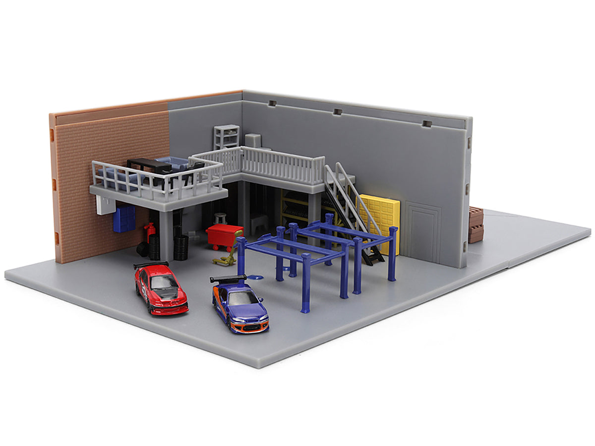 "Fast & Furious" Han's Garage Diorama with 2 Cars and Accessories "Nano Scene" Series 1/32 Model