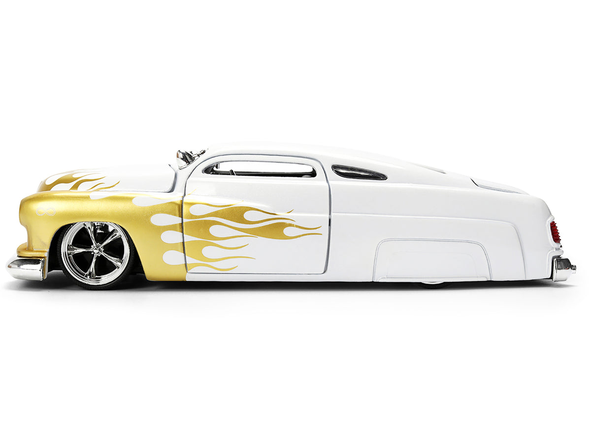 1951 Mercury Coupe White with Gold Flames "Bigtime Muscle" Series 1/24 Diecast Model Car