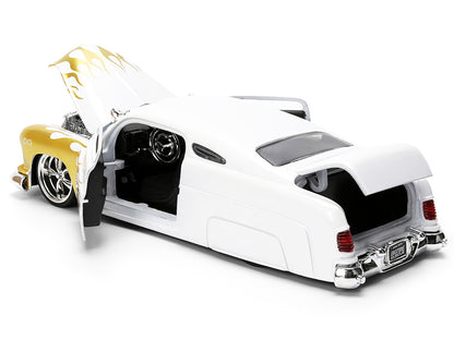 1951 Mercury Coupe White with Gold Flames "Bigtime Muscle" Series 1/24 Diecast Model Car