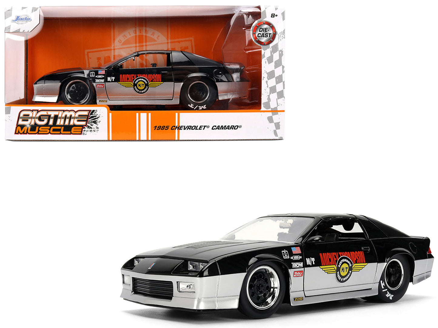 1985 Chevrolet Camaro Z28 "Mickey Thompson" Black and Silver Metallic "Bigtime Muscle" Series 1/24 Diecast Model Car