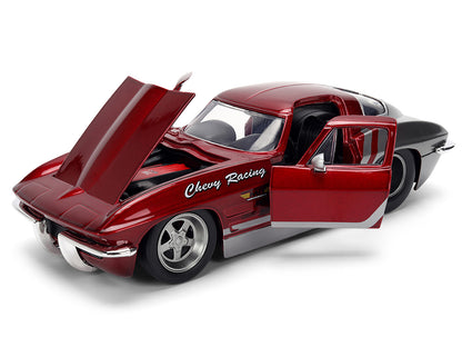 1963 Chevrolet Corvette Stingray "Chevy Racing" Red Metallic and Gray "Bigtime Muscle" Series 1/24 Diecast Model Car