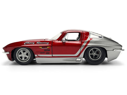 1963 Chevrolet Corvette Stingray "Chevy Racing" Red Metallic and Gray "Bigtime Muscle" Series 1/24 Diecast Model Car
