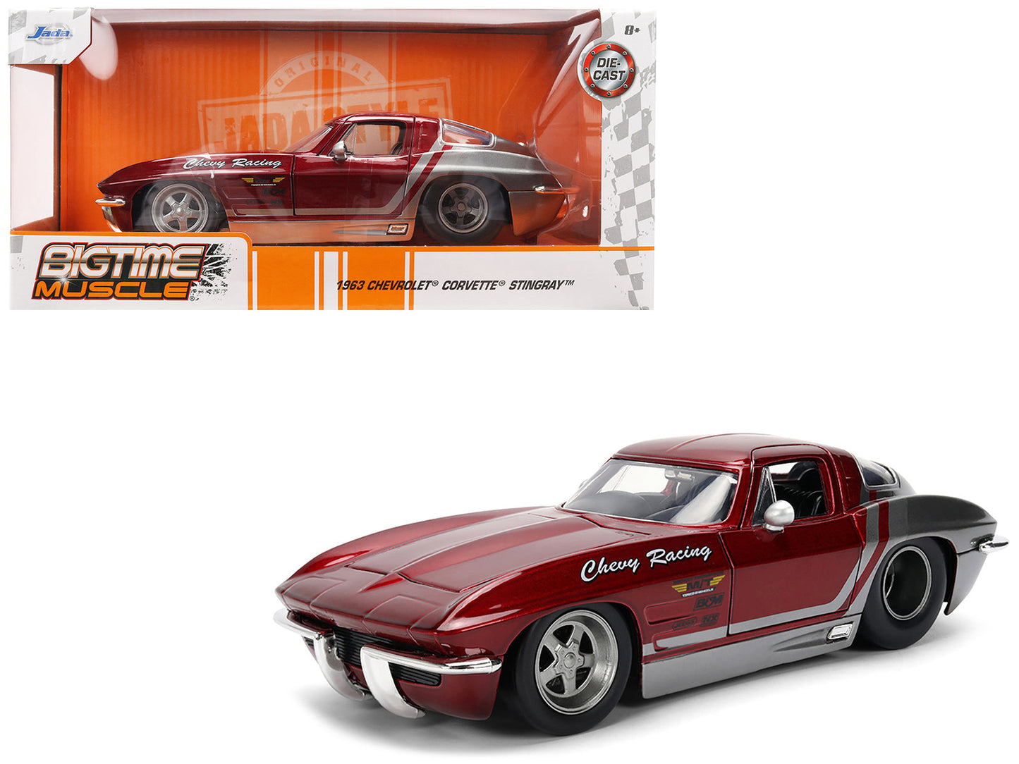 1963 Chevrolet Corvette Stingray "Chevy Racing" Red Metallic and Gray "Bigtime Muscle" Series 1/24 Diecast Model Car