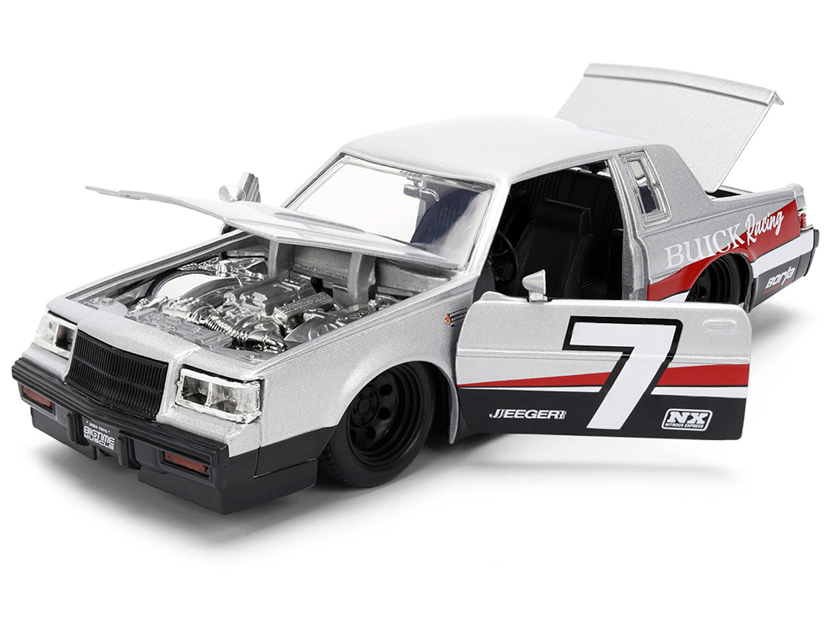 1987 Buick Grand National #7 "Buick Racing" Matt Silver Metallic with Red and Black Stripes "Bigtime Muscle" Series 1/24 Diecast Model