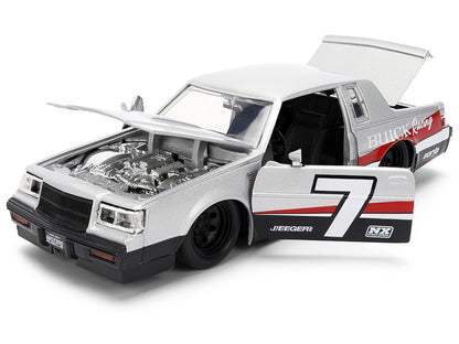 1987 Buick Grand National #7 "Buick Racing" Matt Silver Metallic with Red and Black Stripes "Bigtime Muscle" Series 1/24 Diecast Model