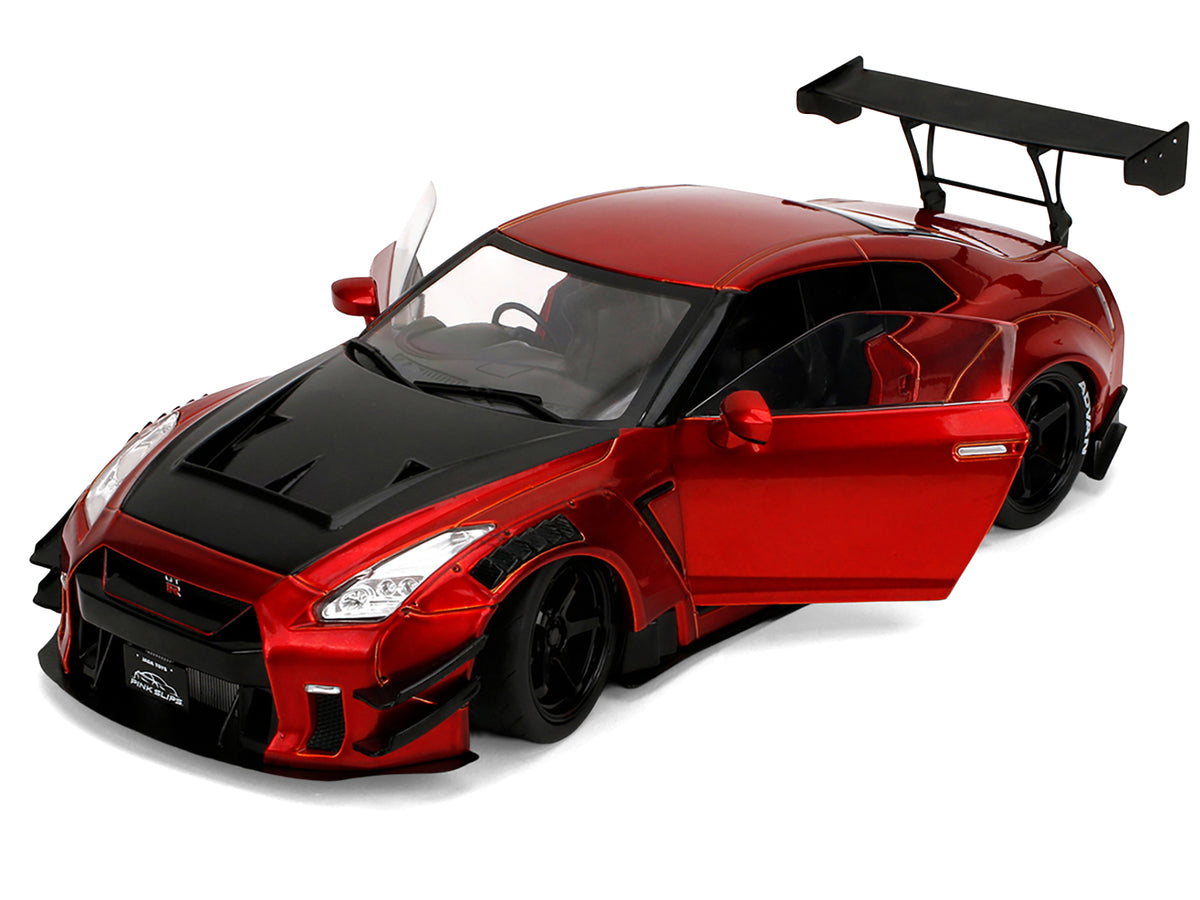 Nissan GT-R (R35) Liberty Walk Body Kit 2.0 RHD (Right Hand Drive) Red Metallic with Carbon Hood "Pink Slips" Series 1/18 Diecast Model Car