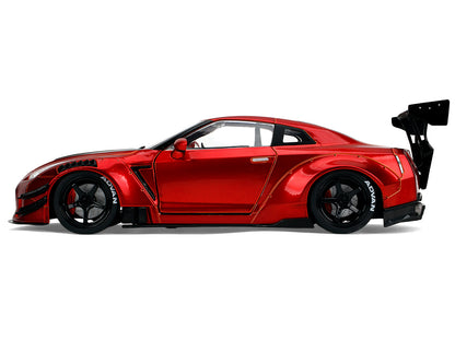 Nissan GT-R (R35) Liberty Walk Body Kit 2.0 RHD (Right Hand Drive) Red Metallic with Carbon Hood "Pink Slips" Series 1/18 Diecast Model Car