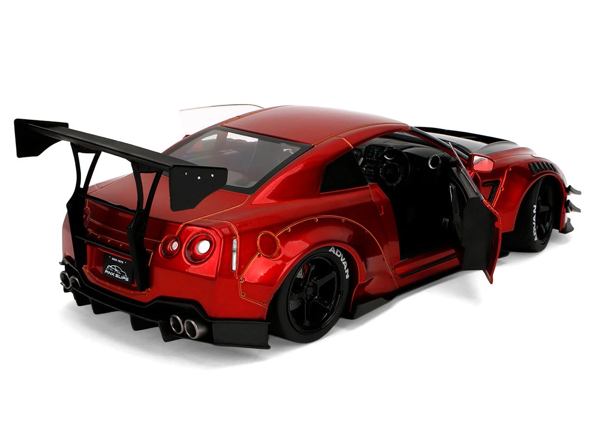 Nissan GT-R (R35) Liberty Walk Body Kit 2.0 RHD (Right Hand Drive) Red Metallic with Carbon Hood "Pink Slips" Series 1/18 Diecast Model Car