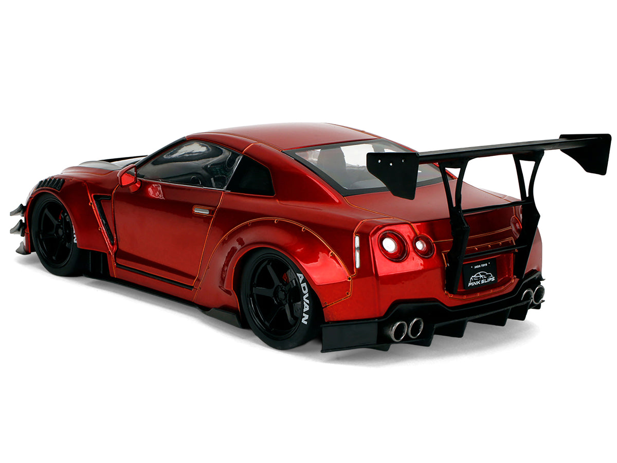 Nissan GT-R (R35) Liberty Walk Body Kit 2.0 RHD (Right Hand Drive) Red Metallic with Carbon Hood "Pink Slips" Series 1/18 Diecast Model Car