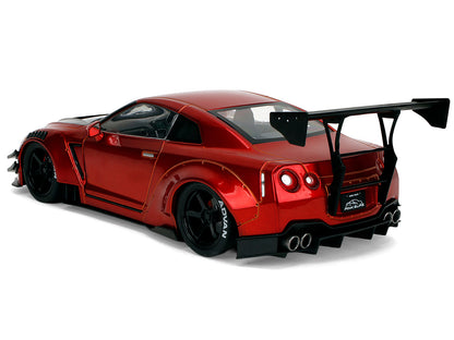 Nissan GT-R (R35) Liberty Walk Body Kit 2.0 RHD (Right Hand Drive) Red Metallic with Carbon Hood "Pink Slips" Series 1/18 Diecast Model Car