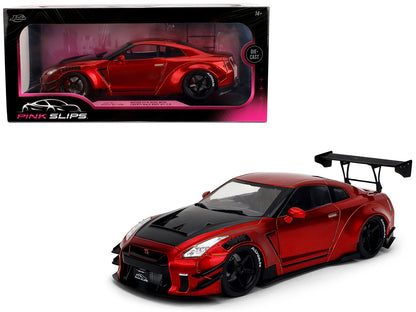 Nissan GT-R (R35) Liberty Walk Body Kit 2.0 RHD (Right Hand Drive) Red Metallic with Carbon Hood "Pink Slips" Series 1/18 Diecast Model Car