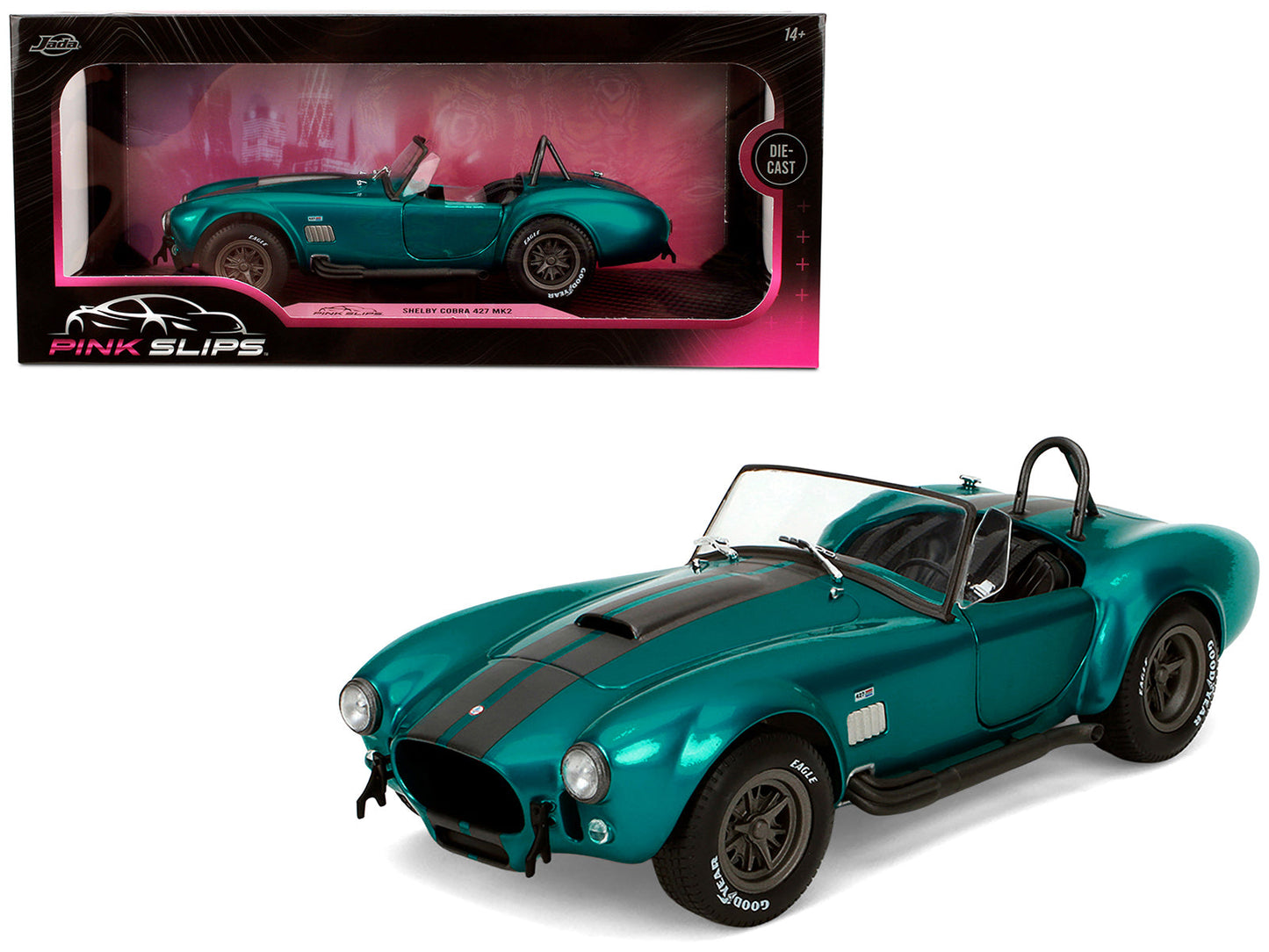 Shelby Cobra 427 MKII Teal Metallic with Gray Stripes "Pink Slips" Series 1/18 Diecast Model Car