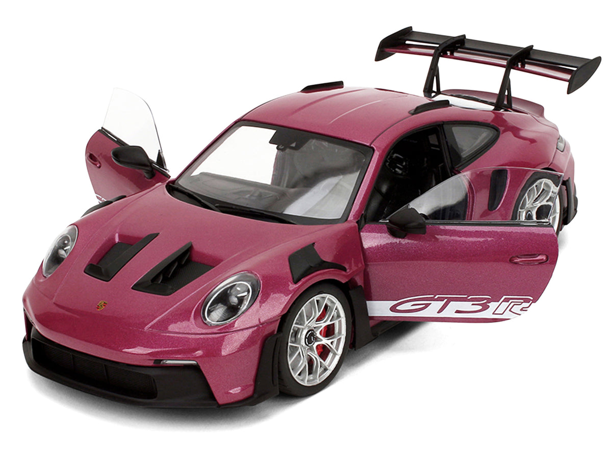 Porsche 911 GT3 RS Red Violet Metallic with White Stripes "Pink Slips" Series 1/18 Diecast Model Car