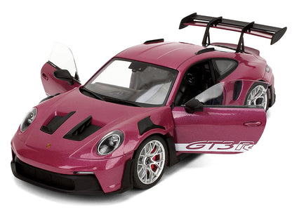 Porsche 911 GT3 RS Red Violet Metallic with White Stripes "Pink Slips" Series 1/18 Diecast Model Car