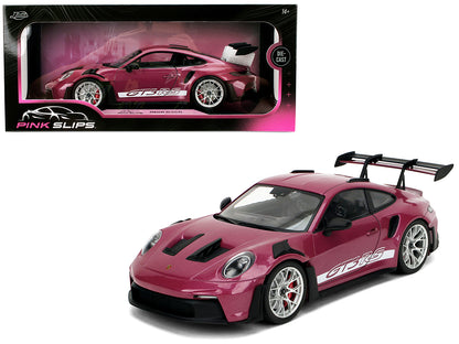 Porsche 911 GT3 RS Red Violet Metallic with White Stripes "Pink Slips" Series 1/18 Diecast Model Car
