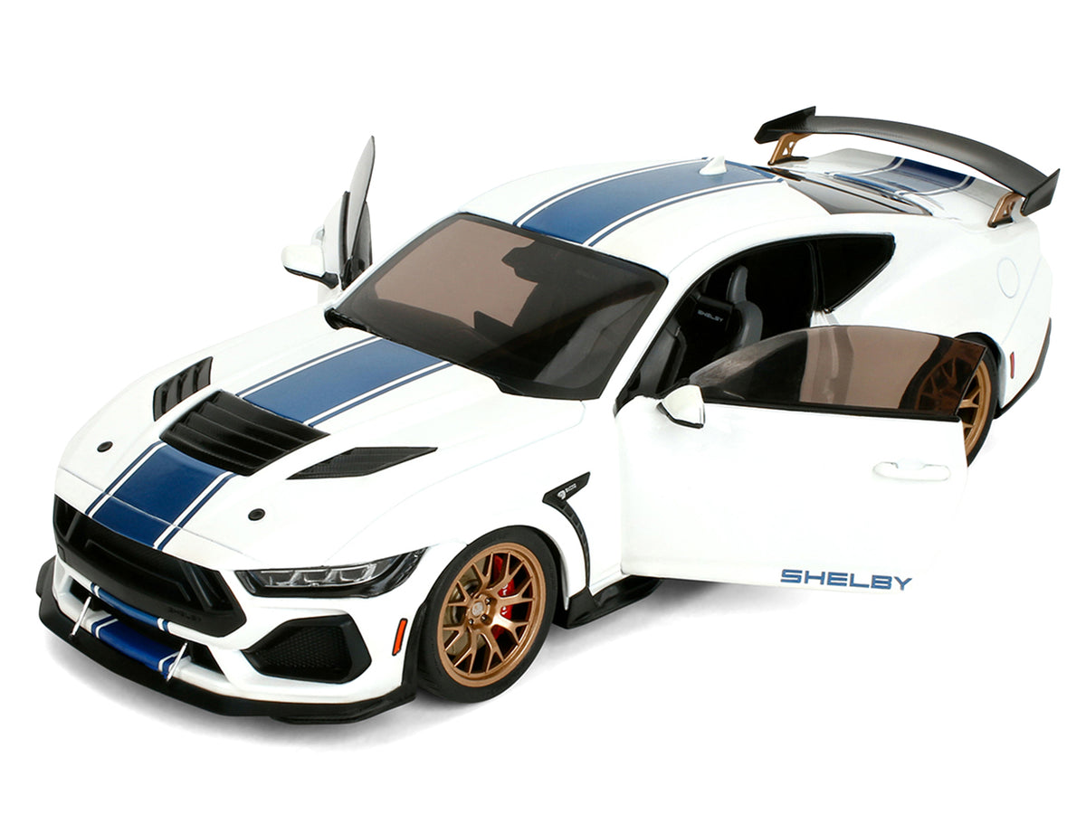 Ford Mustang Shelby Super Snake White Metallic with Blue Stripes and Gold Wheels "Pink Slips" Series 1/18 Diecast Model Car