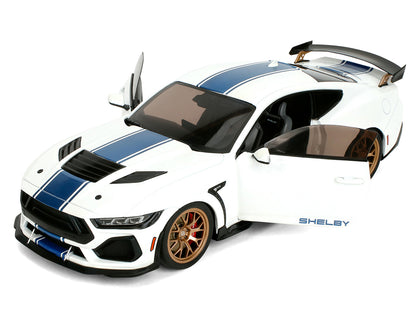Ford Mustang Shelby Super Snake White Metallic with Blue Stripes and Gold Wheels "Pink Slips" Series 1/18 Diecast Model Car