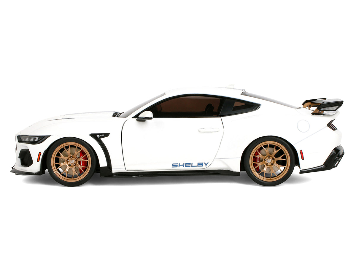Ford Mustang Shelby Super Snake White Metallic with Blue Stripes and Gold Wheels "Pink Slips" Series 1/18 Diecast Model Car