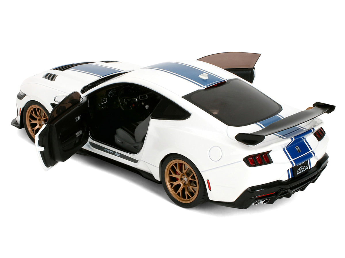 Ford Mustang Shelby Super Snake White Metallic with Blue Stripes and Gold Wheels "Pink Slips" Series 1/18 Diecast Model Car