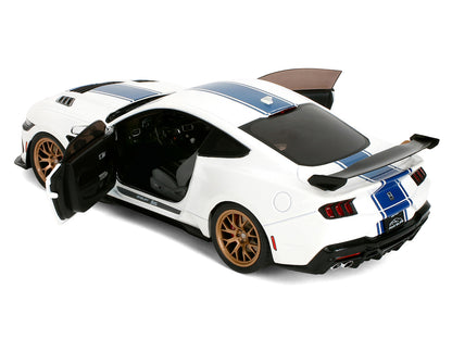 Ford Mustang Shelby Super Snake White Metallic with Blue Stripes and Gold Wheels "Pink Slips" Series 1/18 Diecast Model Car