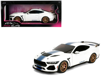 Ford Mustang Shelby Super Snake White Metallic with Blue Stripes and Gold Wheels "Pink Slips" Series 1/18 Diecast Model Car